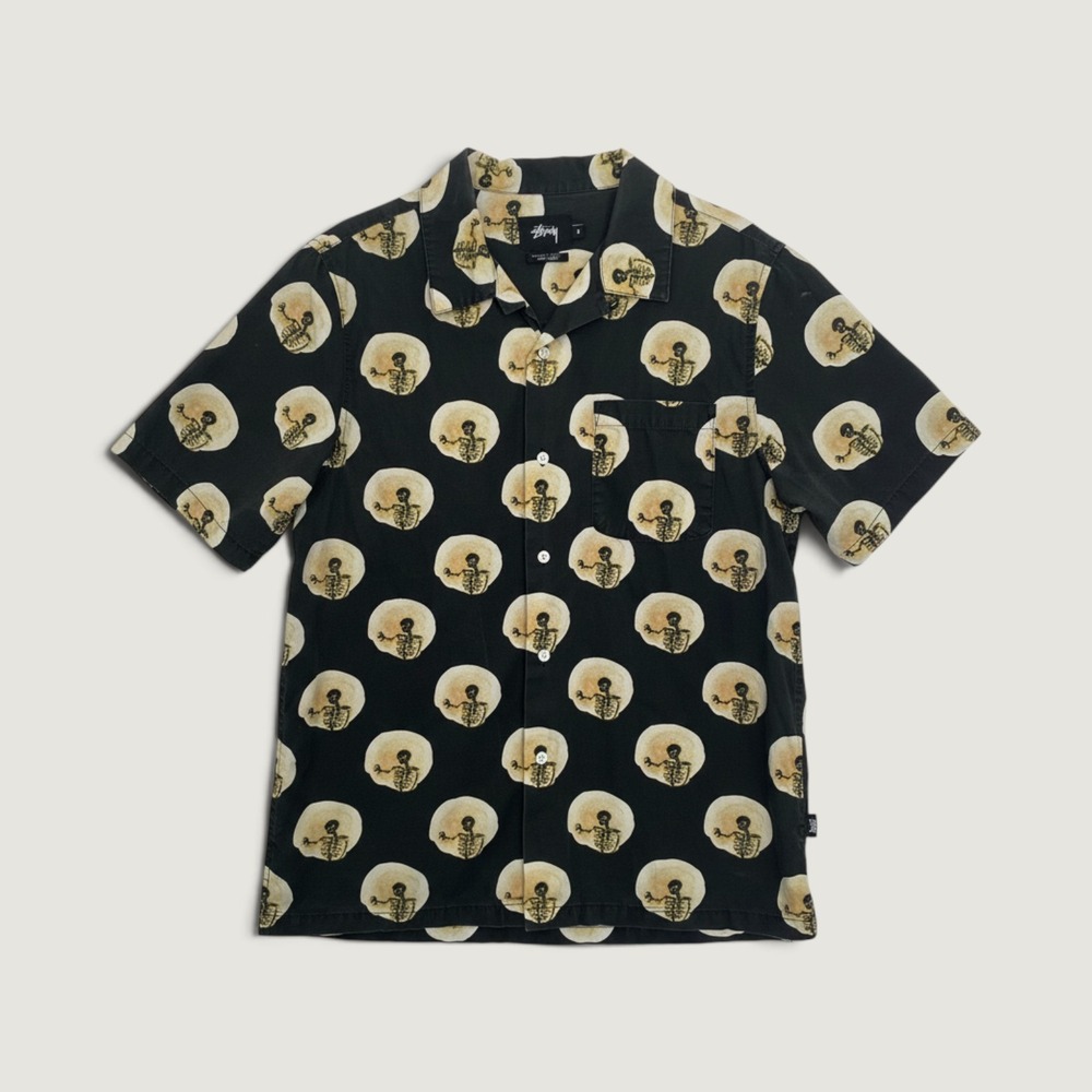 Stussy Button Up Skeleton Print Black Size S
